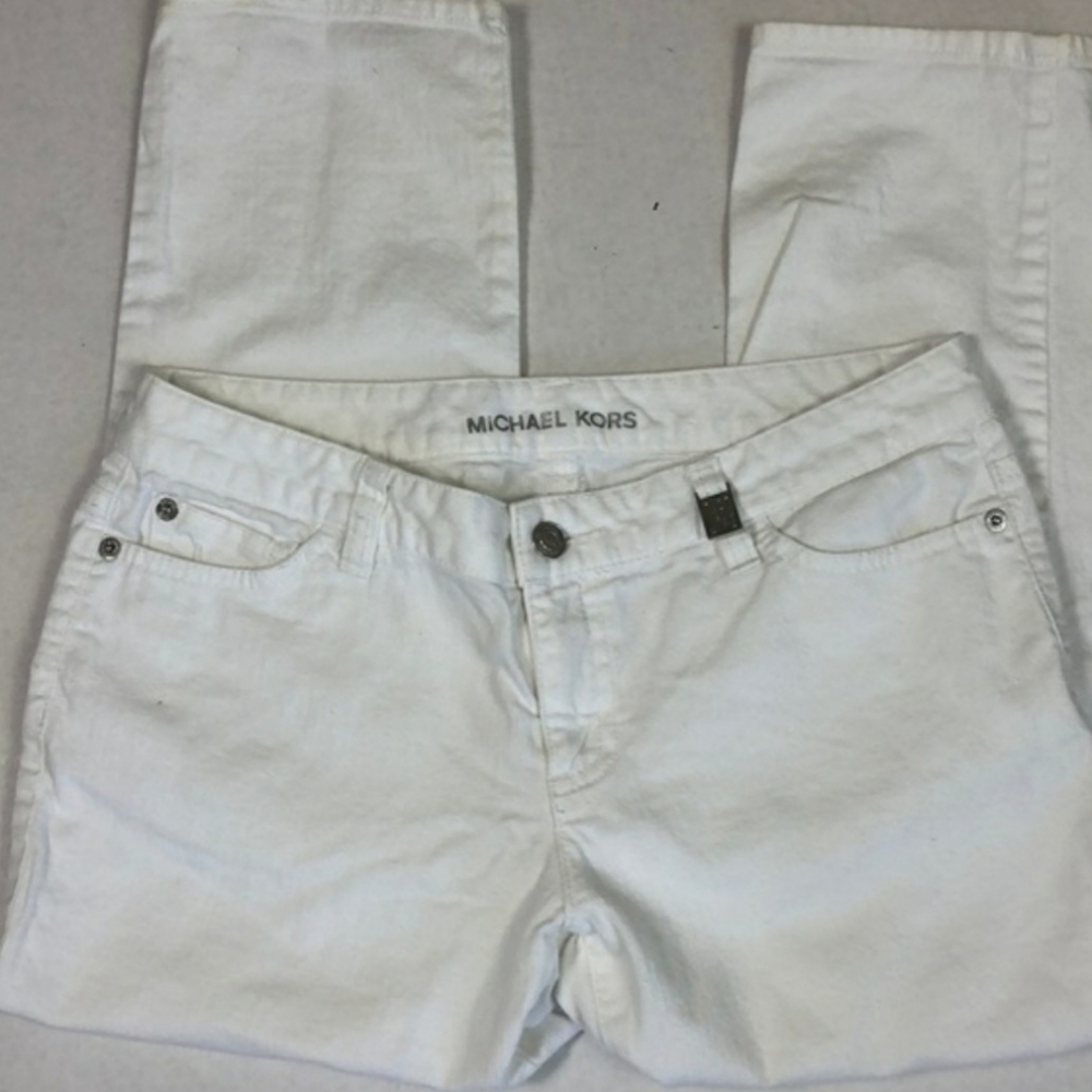 Michael Kors Lowrise White Five Pocket Denim Capri[s w/Silver Hardware